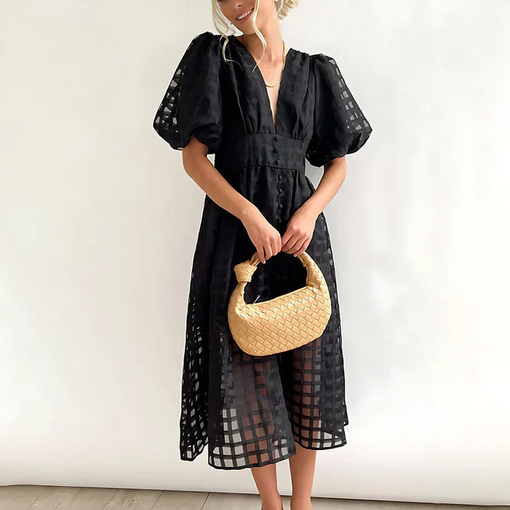 CHELSEA | CLASSIC PUFF SLEEVED MIDI DRESS